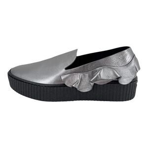 PINKO Italy Platform Sneaker Loafers Metallic Silver Women Size 8 NEW $460